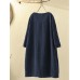 Corduroy Solid Long Sleeve Pocket Crew Neck Casual Dress
