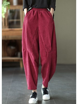 Italian Red Pockets Patchwork Corduroy Pants Trousers Spring