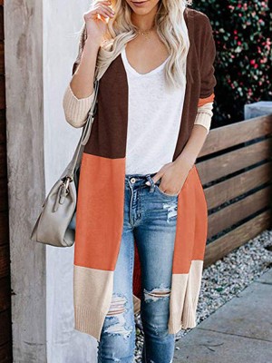 Rainbow Color Block Colorful Stitching Cardigans Open Front Women Casual Sweaters