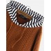 Jacquard Striped Patchwork Button Knit Hooded Sweatshirt