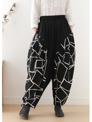 Autumn new cotton linen trousers women's national style literary loose loose casual pants