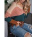 Contrast Color Stripe Print Backless Design Raw Hem Knitted Sweater
