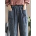 Style Blue elastic waist Pockets Cotton Denim harem Pants Spring