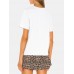 Women Funny Leopard Print Round Neck Short Sleeve Breathable Pajama Set