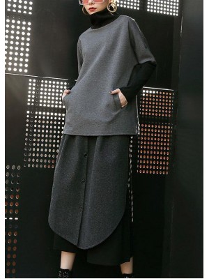 2019 women woolen blended high waist pants loose casual patchwork pants skirt