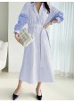 Stripe Contrast Color Pocket Belt Button Down Shirt Dress